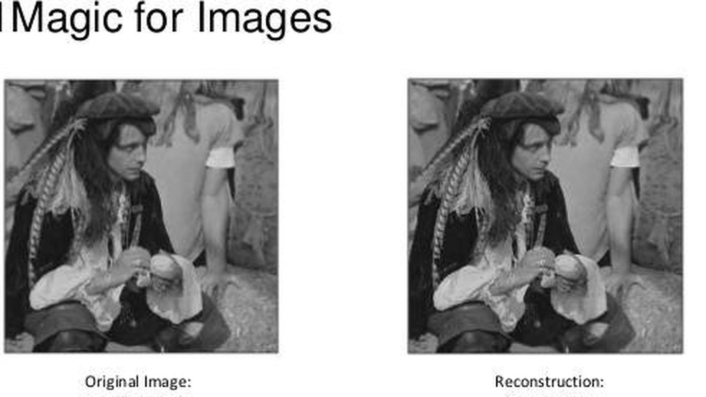 A la izquierda, imagen original con un millón de píxeles. A la derecha, reconstrucción a partir de 100.000 puntos aleatorios hecha con la técnica 'compressed sensing'.