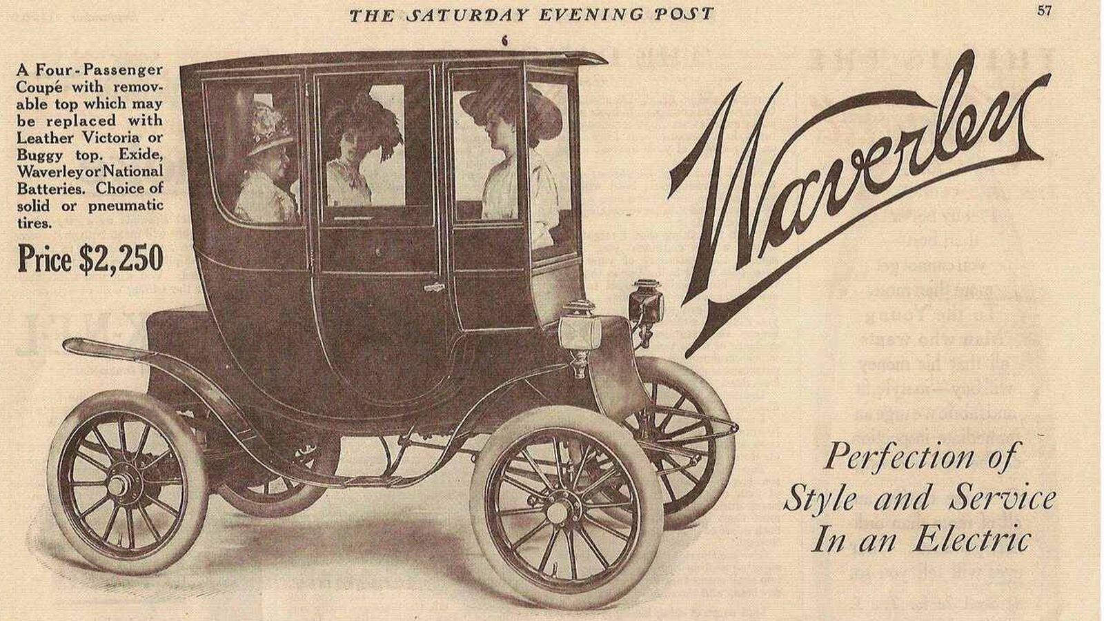 Un anuncio de un coche eléctrico a principios del pasado siglo. (EC)