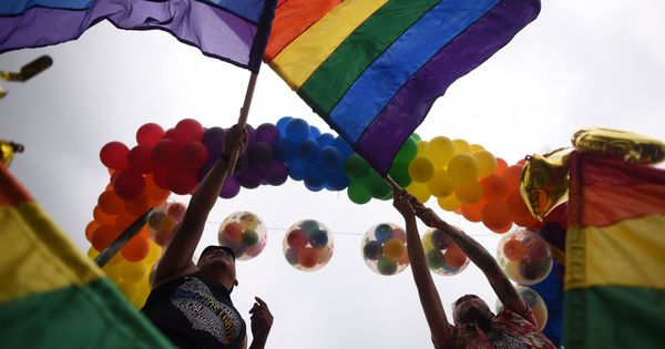 Foto: Manifestación a favor de la diversidad con banderas arcoíris (Efe)