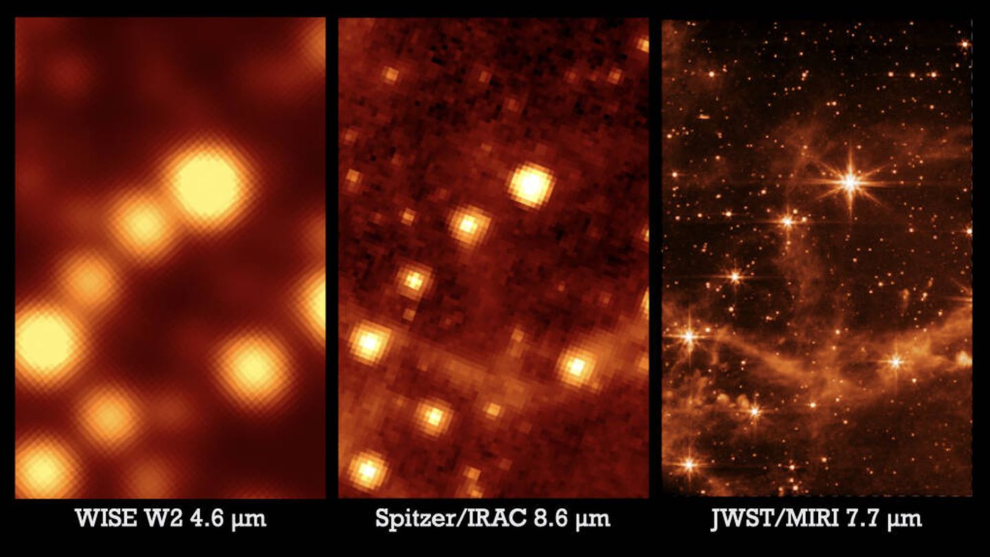 La comparación de las imágenes obtenidas por tres telescopios de infrarrojos distintos. (Andras Gaspar - NASA))