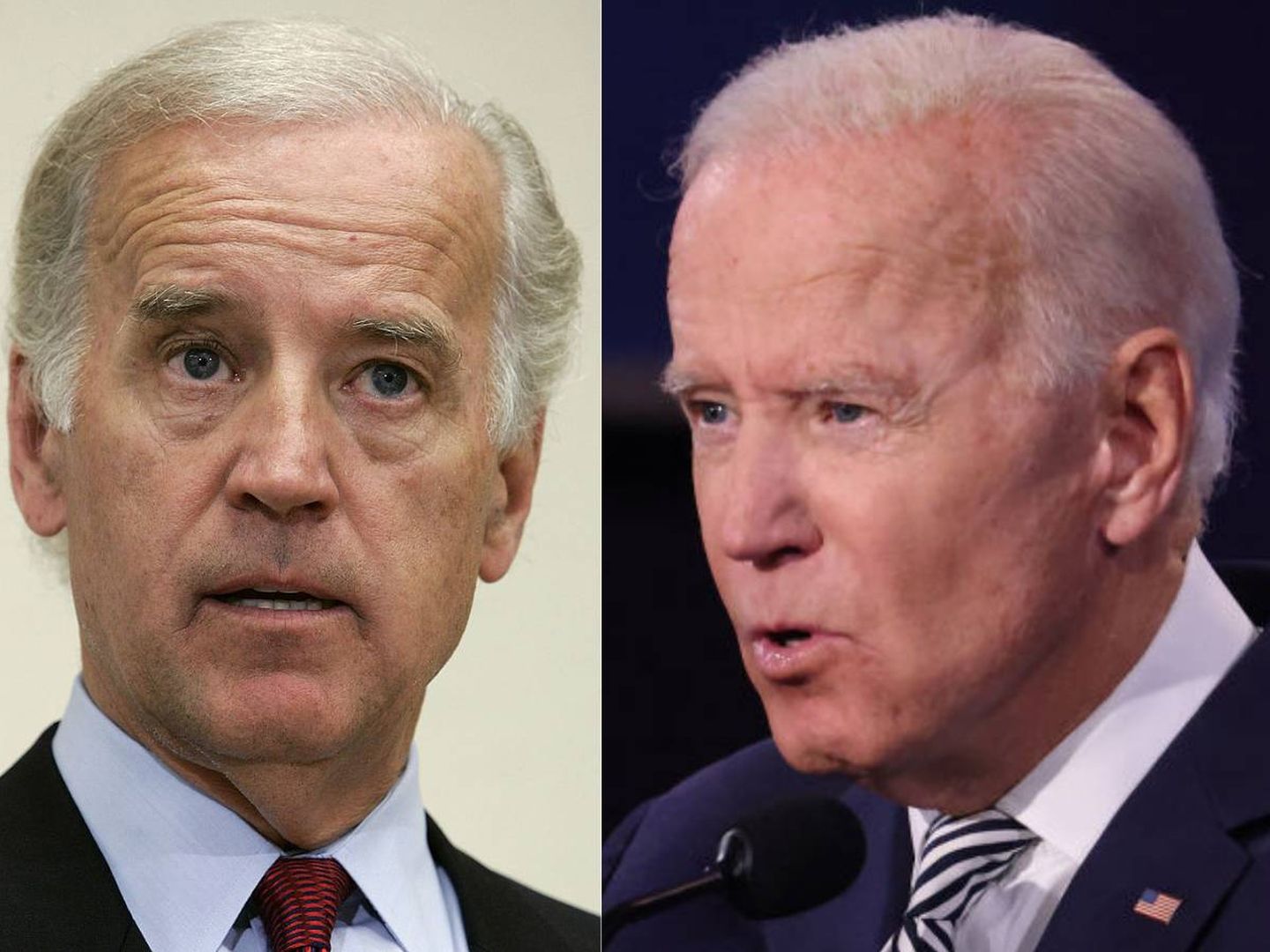 Joe Biden en 2005 versus Joe Biden en 2020. (Getty)