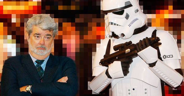 Foto: George Lucas con un soldado imperial