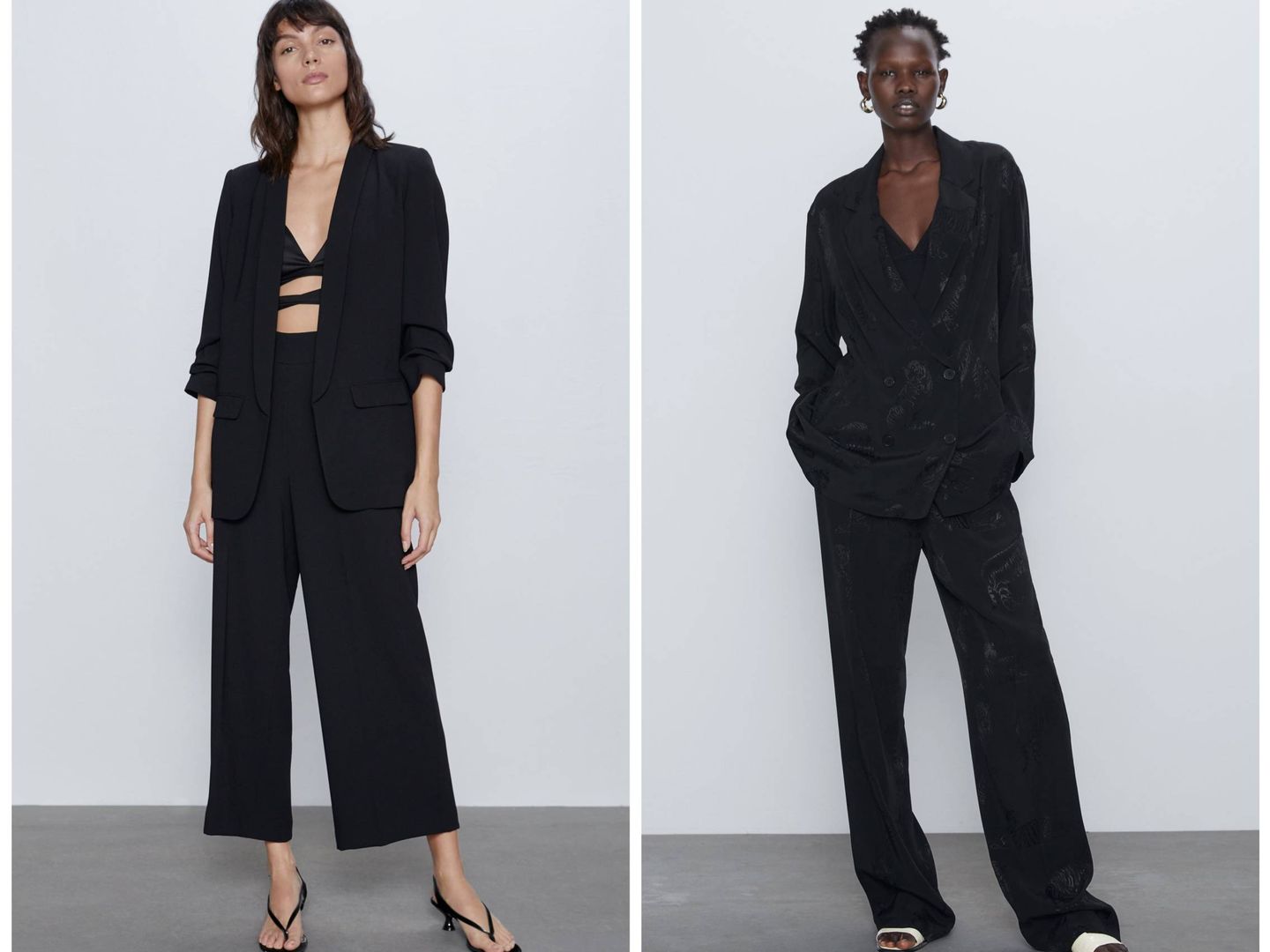 Dos nuevos trajes negros de Zara. (Cortesía)