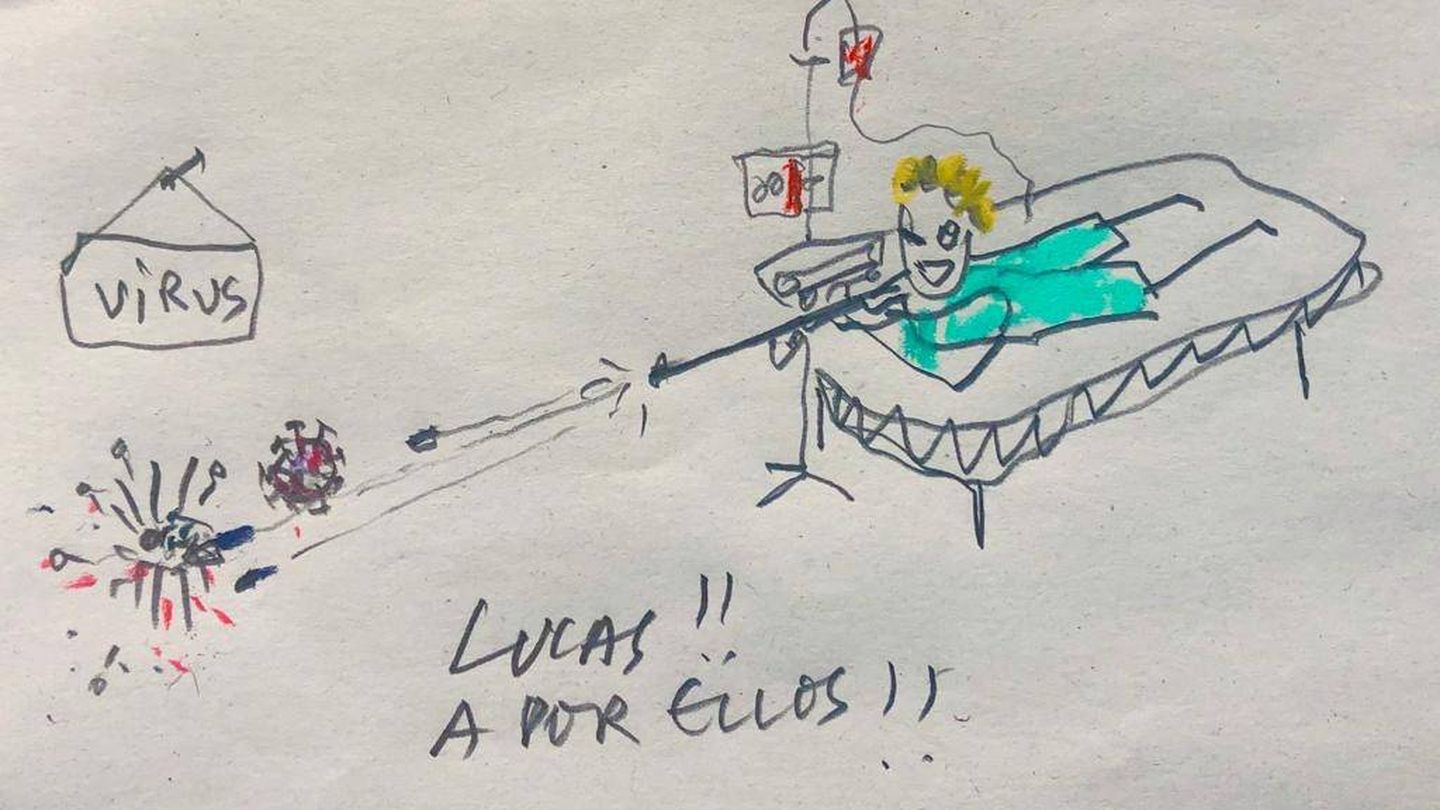 Dibujo que le mandó a Lucas su tío Rubén para animarle cuando entró en la UCI.