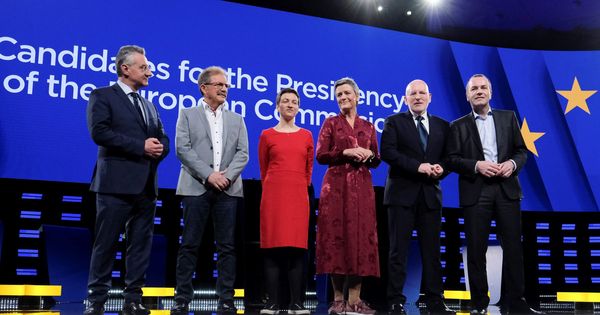 Foto: Los candidatos para presidir la Comisión Europea durante el debate (Efe)