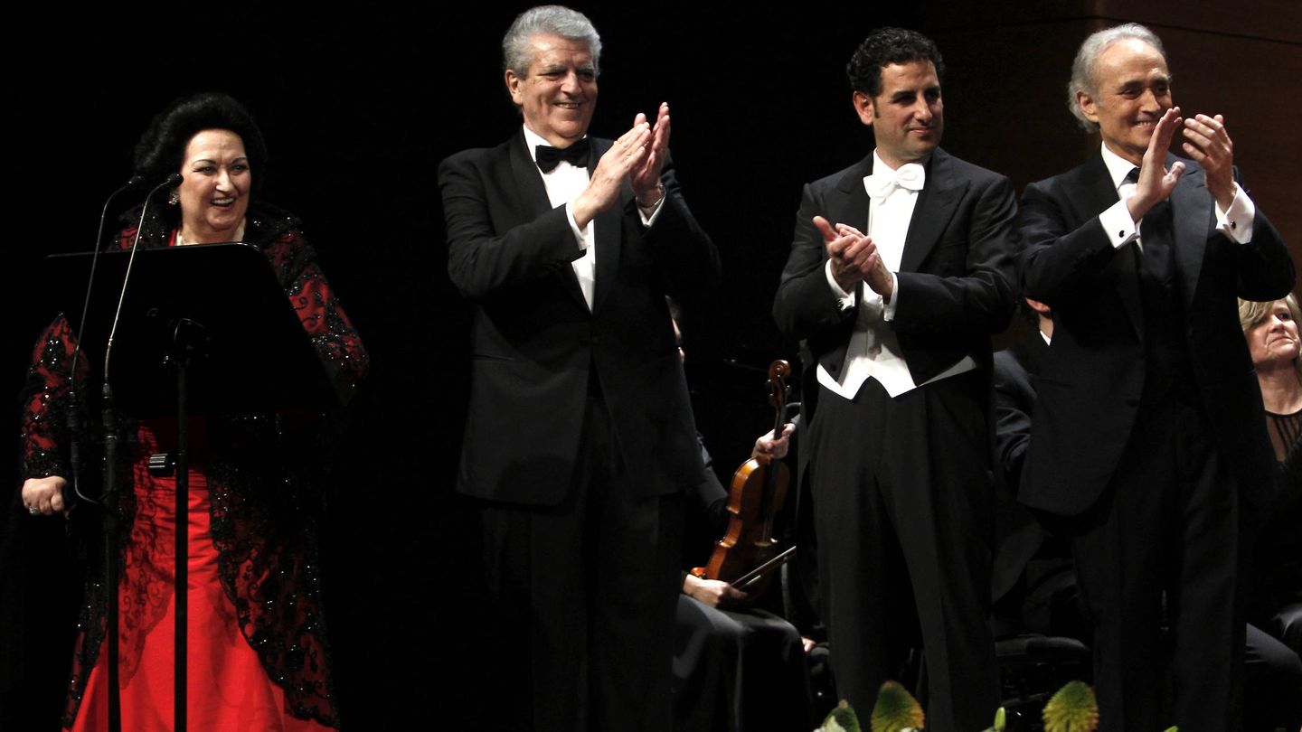 Montserrat Caballé, Josep Carreras y Juan Diego Flórez, en un concierto en el Liceo. (EFE)