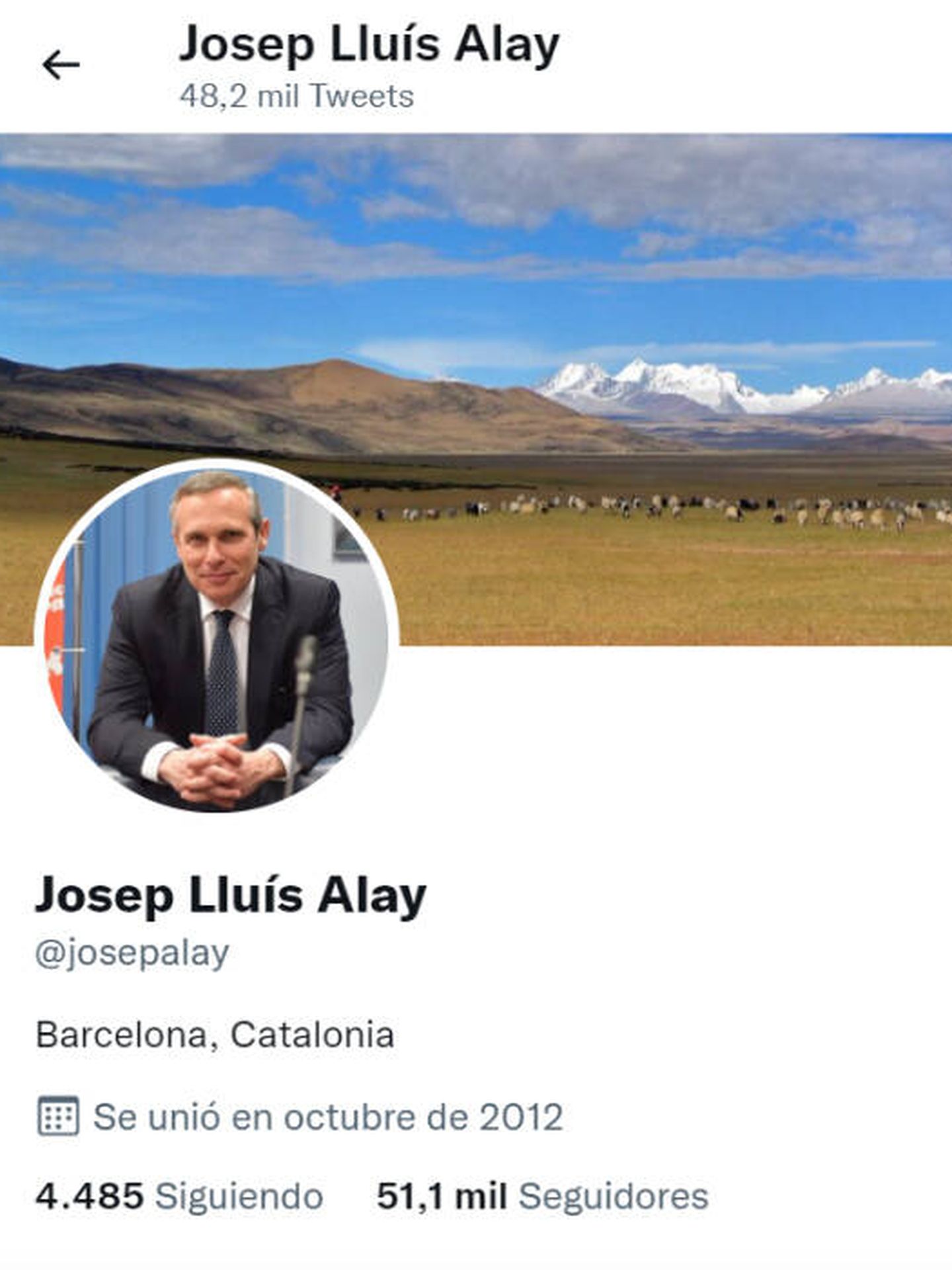 Perfil de Twitter de Josep Lluís Alay.