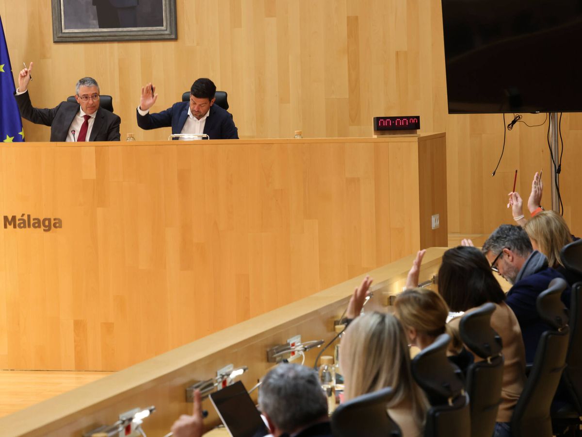 Foto: Diputados socialistas, en su bancada, votando en uno de los puntos del Pleno. (Diputación Provincial)