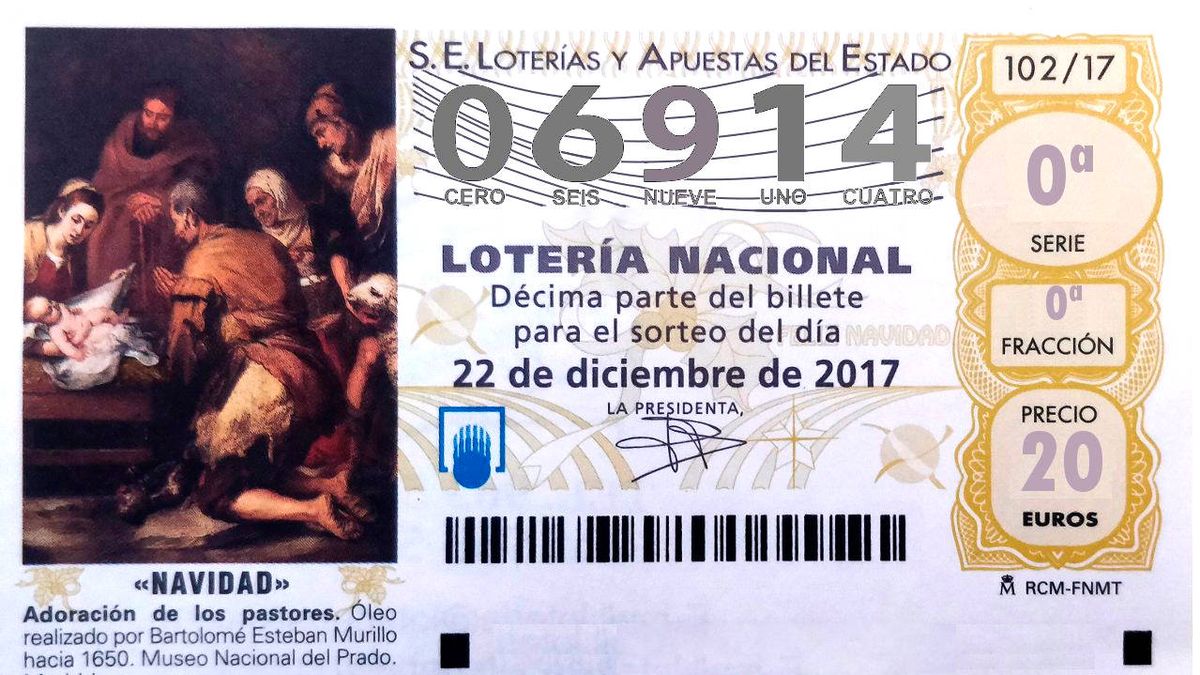El número 06.914 se lleva el tercer premio de la Lotería de Navidad: 50.000 euros