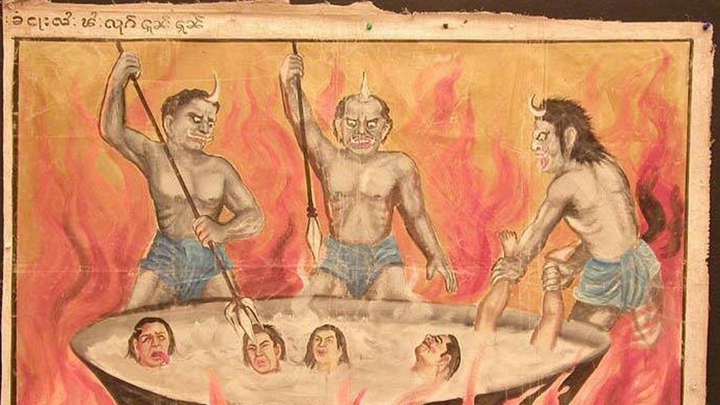 Una representación del infierno budista del siglo XIX.