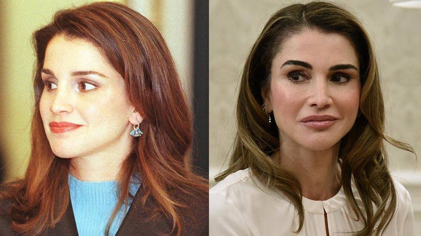 La reina Rania, en una imagen antigua y en una más reciente. (Getty)