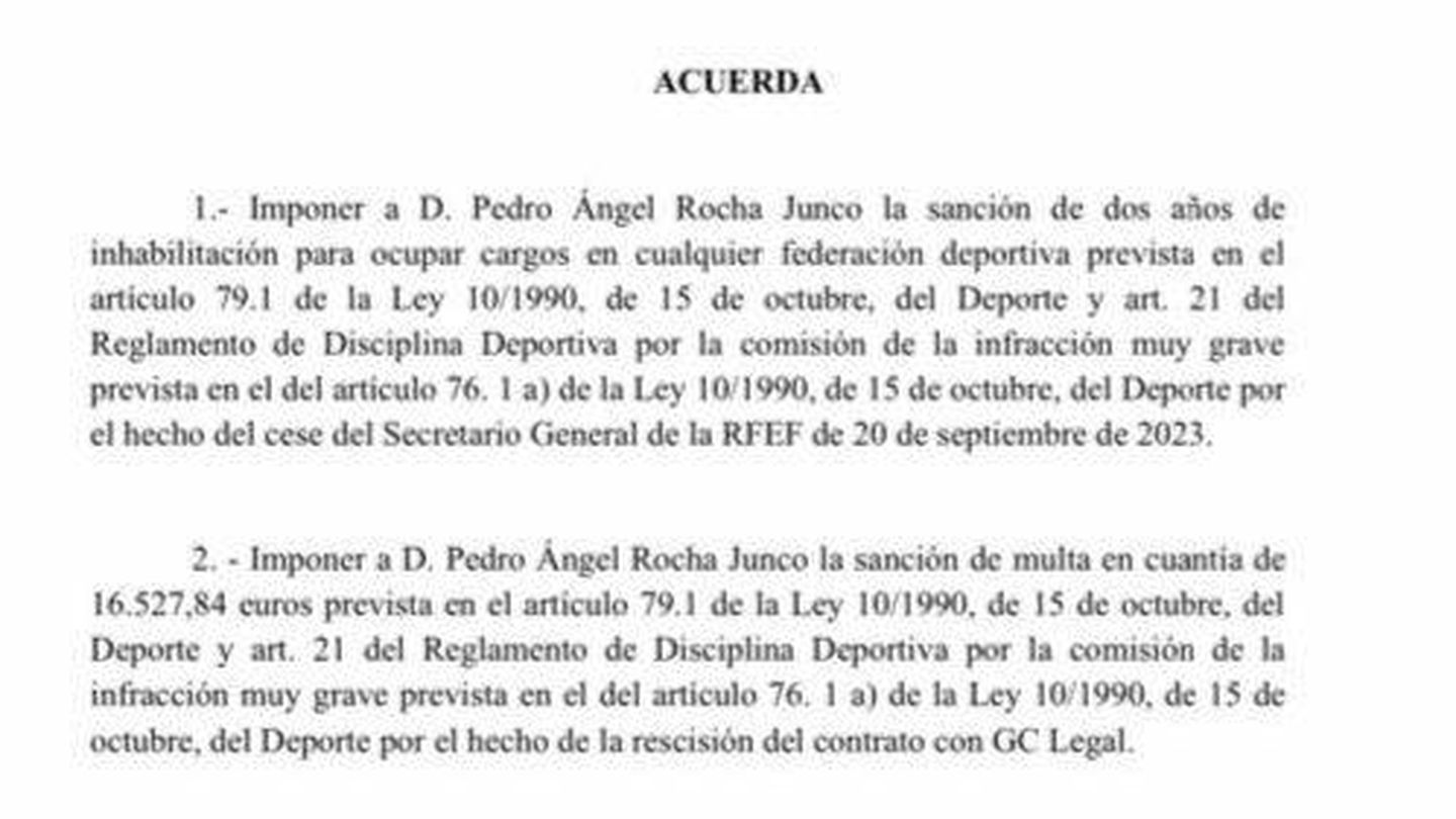 La resolución que afecta a Pedro Rocha. 