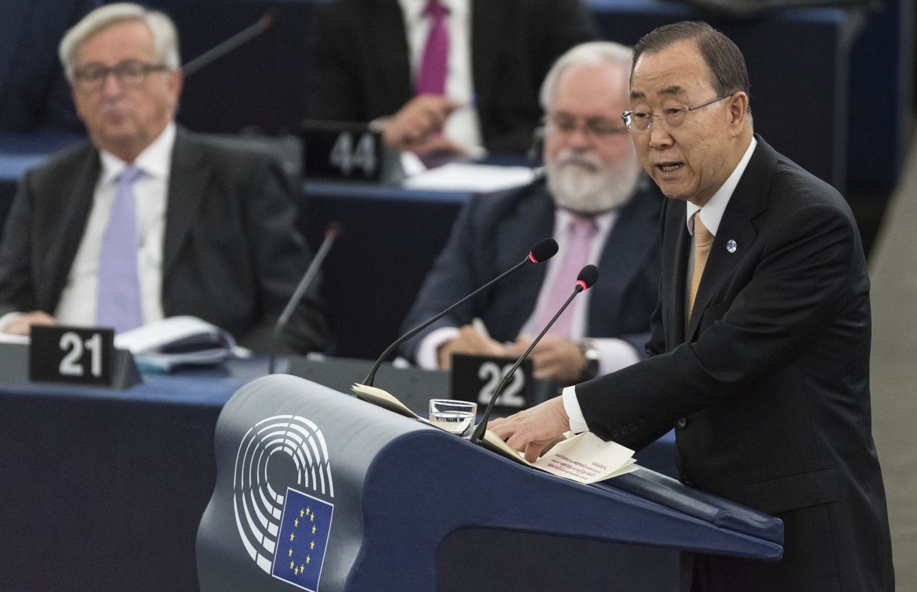 Ban Ki-moon en la sesión de votación sobre cambio climático en el Parlamento Europeo. (EFE)