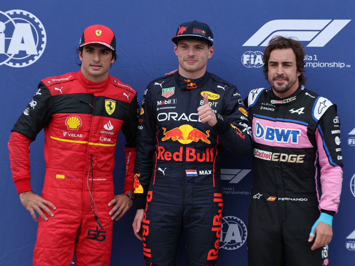 Foto: Verstappen, Alonso y Sainz tras la clasificación del GP de Canadá. (Reuters)