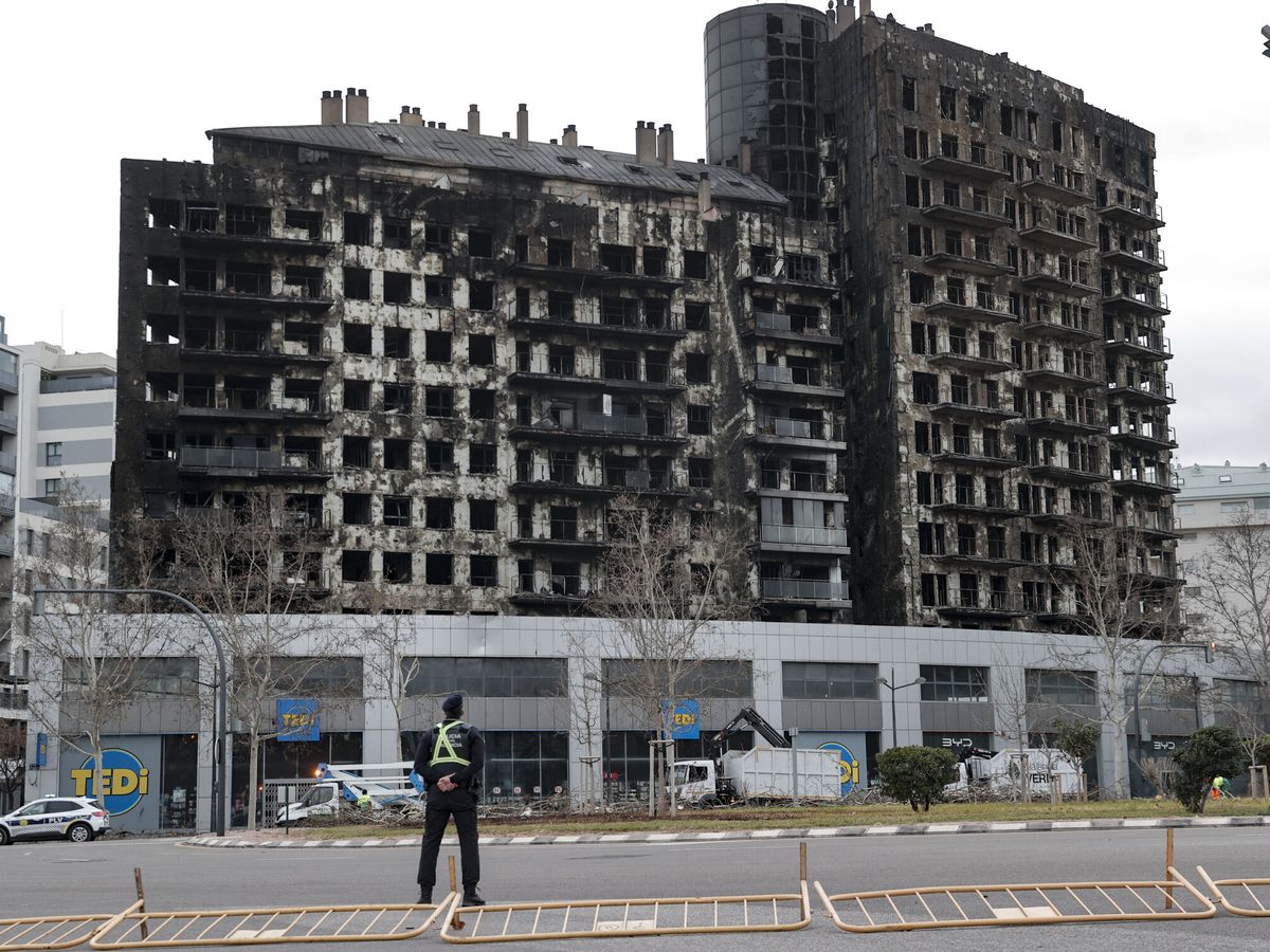 Foto: El estado en el que acabaron los dos edificios arrasados por el fuego en Valencia. (EFE/Manuel Bruque)
