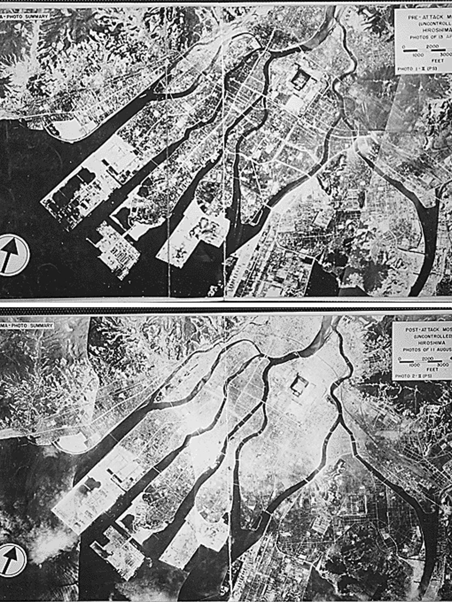 Hiroshima antes y después de la bomba atómica. 