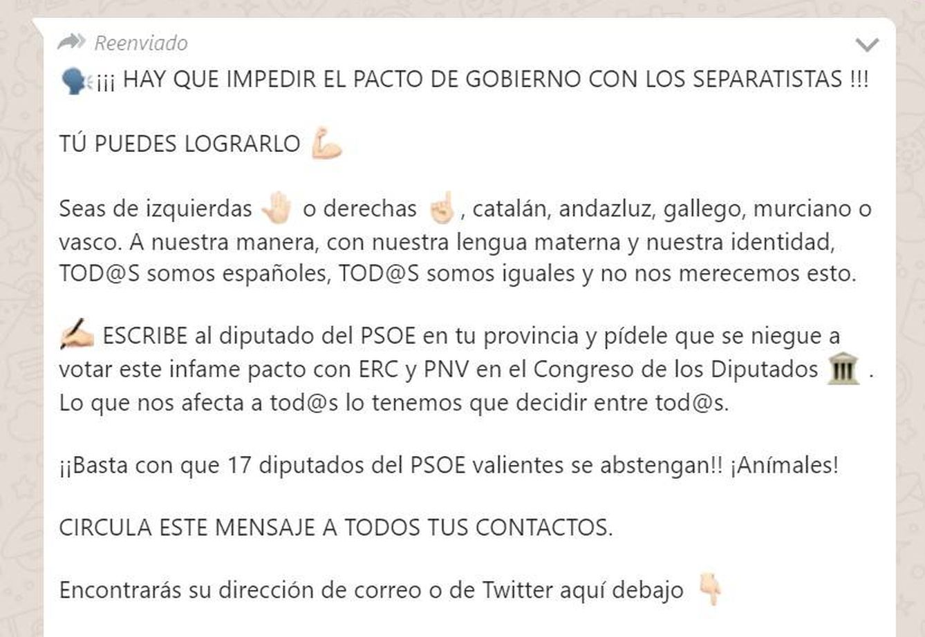 Campaña de WhatsApp para presionar a los diputados del PSOE (EC)
