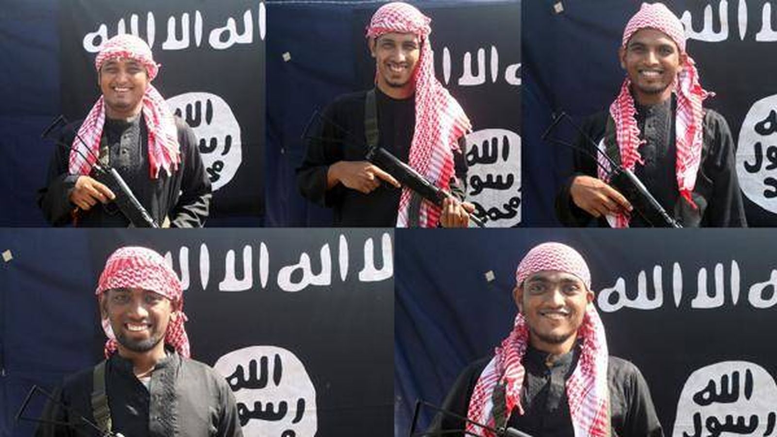 Foto: Cinco de los yihadistas que perpetraron el ataque al restaurante de Dacca (imagen difundida por la agencia yihadista Amaq).
