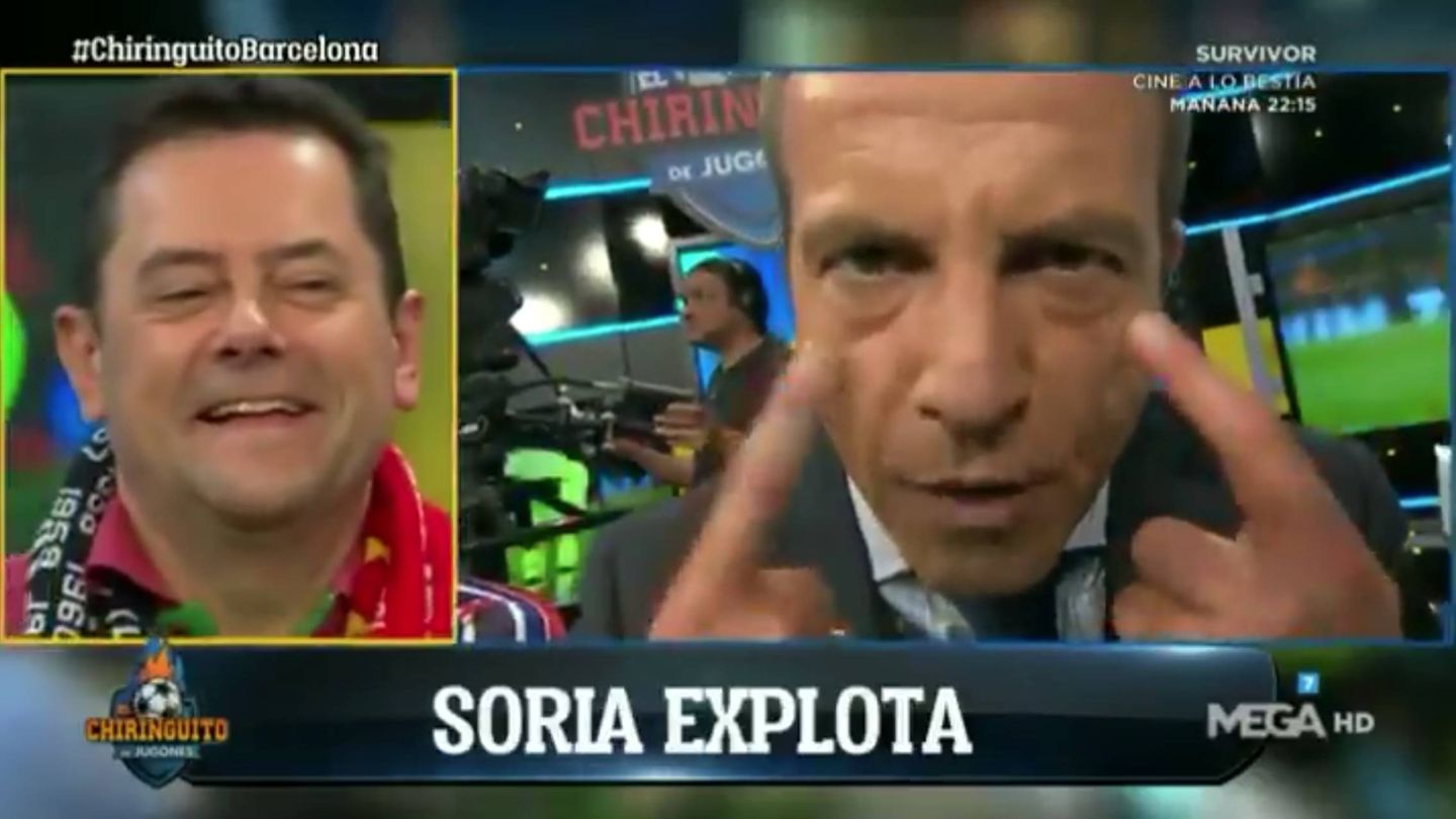 Roncero sonríe ante las palabras de Cristobal Soria. (Atresmedia)