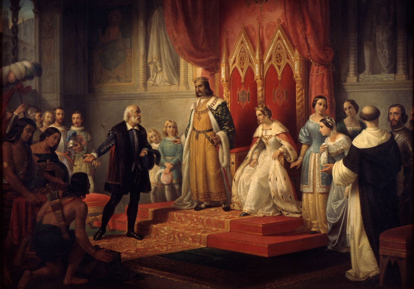 Cristóbal Colón en la corte de los Reyes Católicos (cuadro de Juan Cordero). 