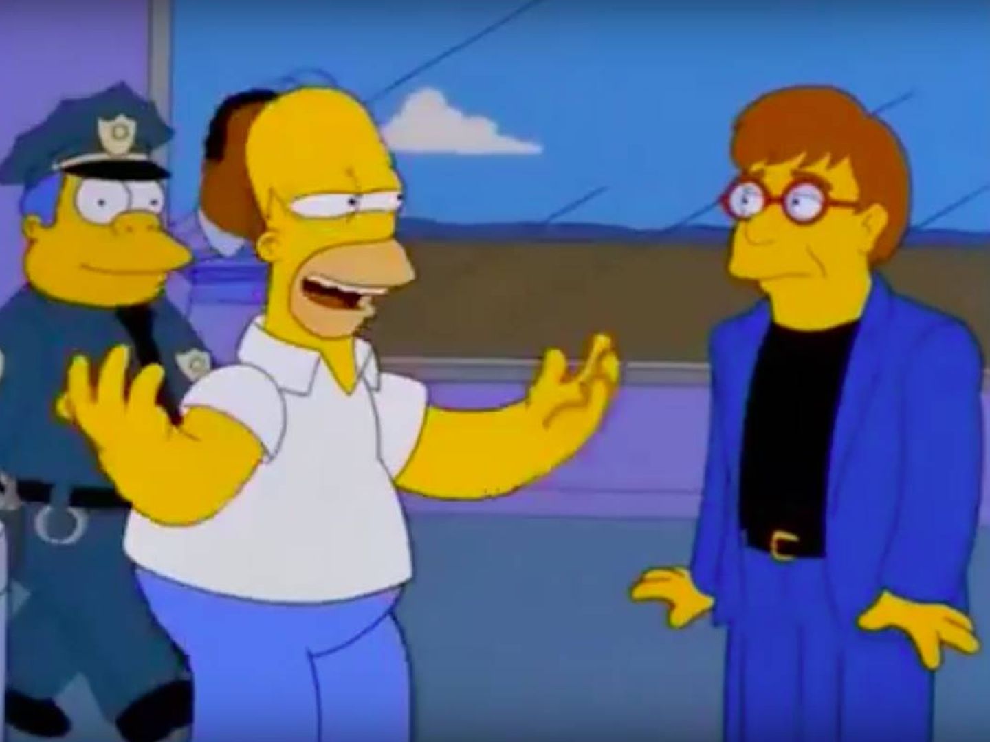 Fotograma del cameo de Elton John en la temporada 10 de 'Los Simpson'. (YouTube)