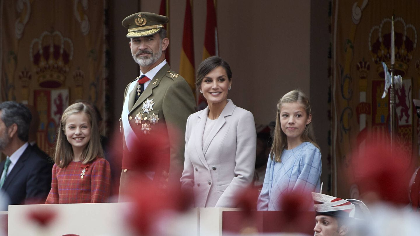La familia real española durante el 12 de octubre de 2018. (Getty)