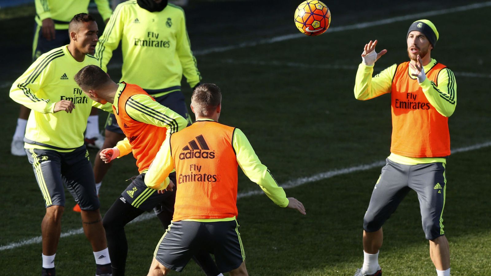 Foto: Sergio Ramos, durante el ejercicio en el que pronunció la frase sobre Mourinho (Efe).