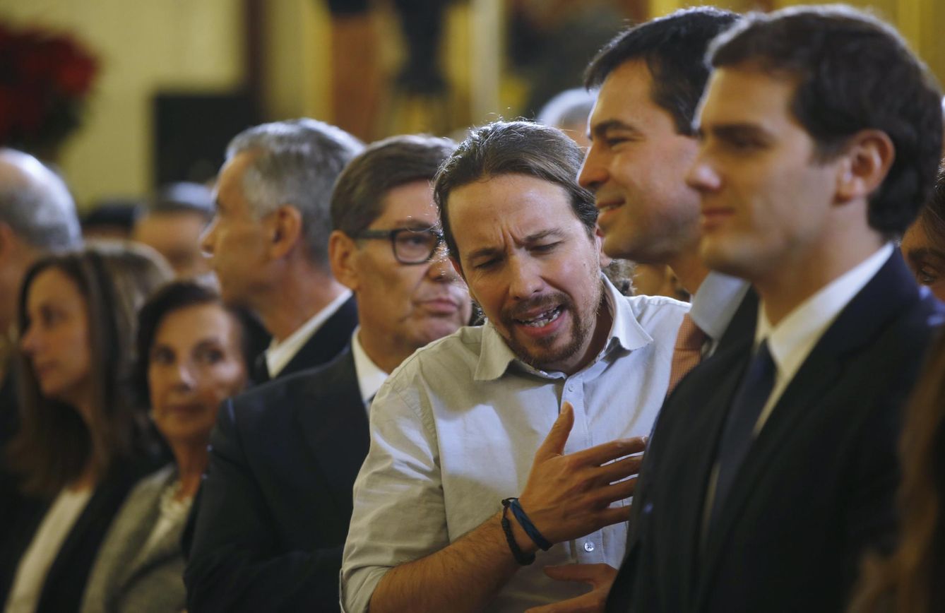 Iglesias, Herzog y Rivera, ayer, en la celebración del Día de la Constitución. (Reuters)