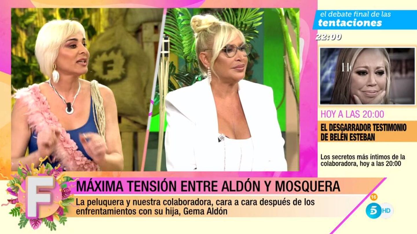 Ana María Aldón y Raquel Mosquera en 'Fiesta'. (Mediaset)