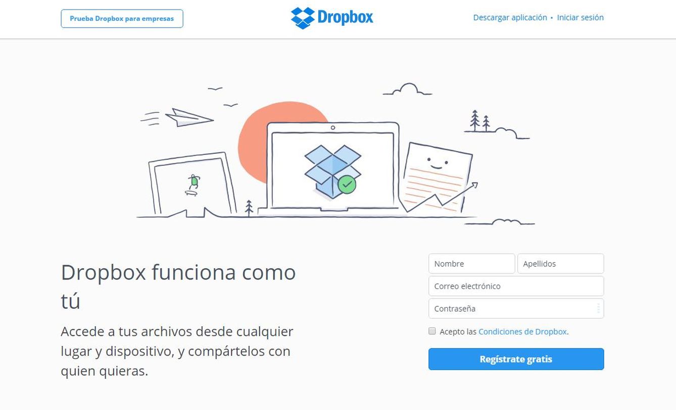 Captura de Dropbox, uno de los primeros servicios en su género.