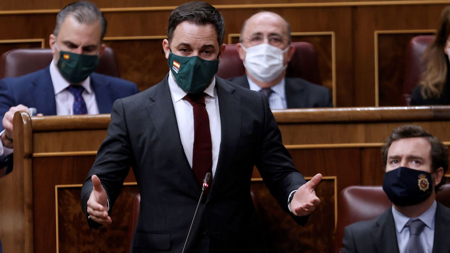 El líder de Vox, Santiago Abascal, durante la sesión de control al Gobierno. (EFE)