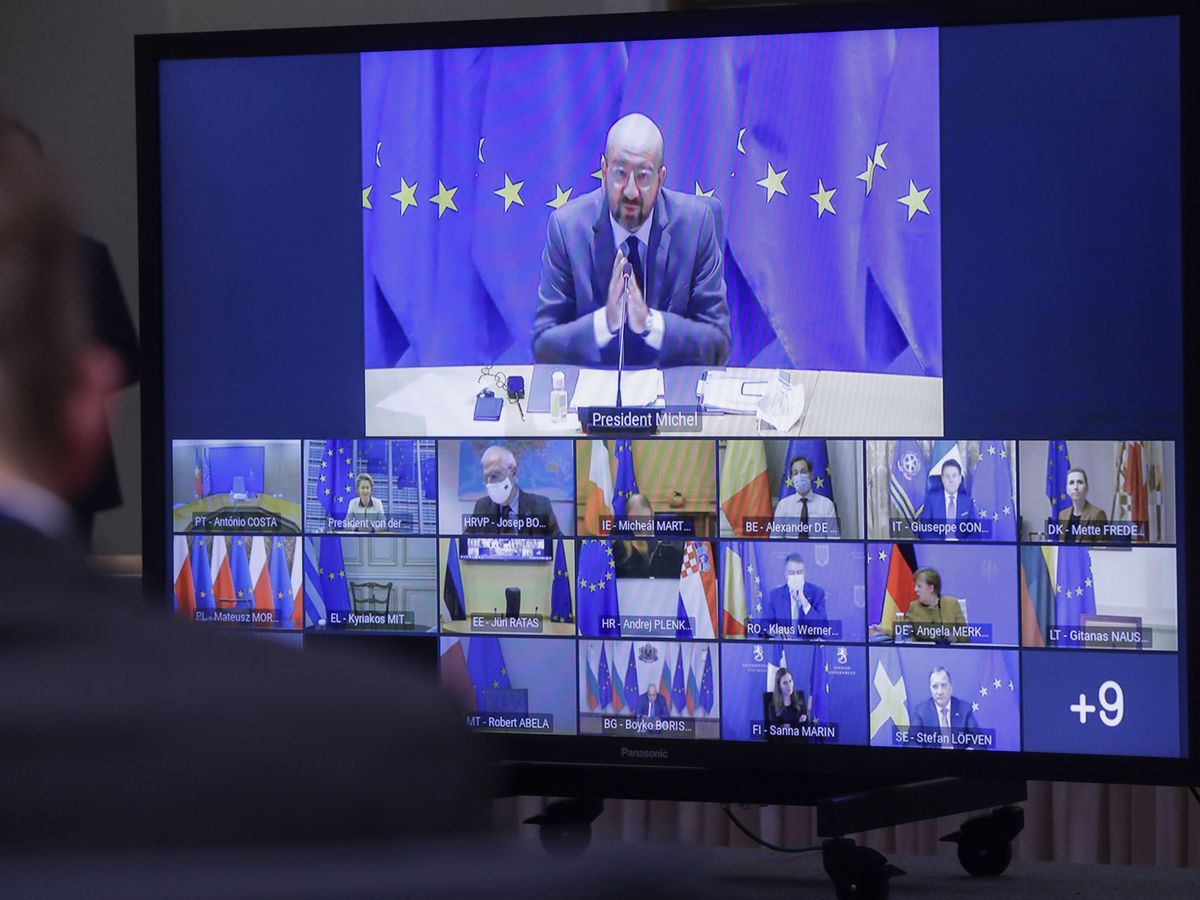 Foto: Cumbre de líderes europeos por videoconferencia. (EFE)