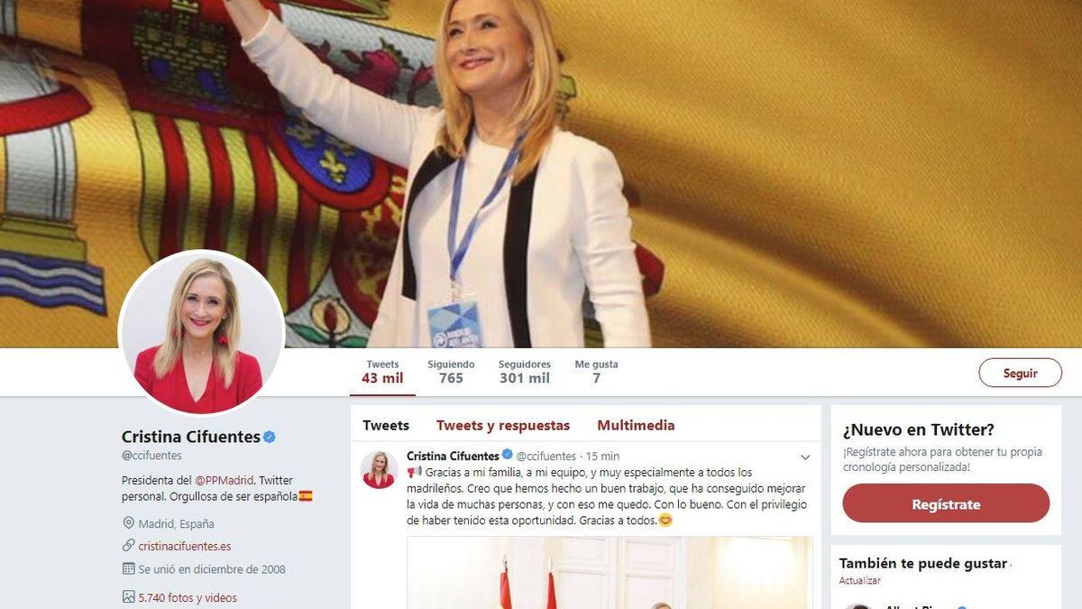Cristina Cifuentes retira su cargo como presidenta de Madrid de su perfil de Twitter