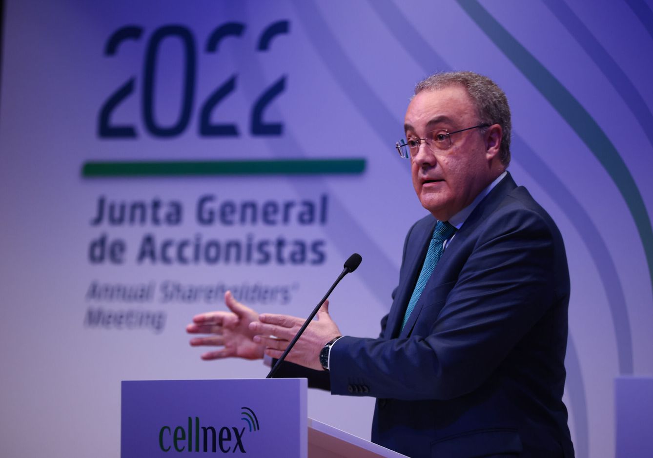 Tobías Martínez, consejero delegado de Cellnex, durante la rueda de prensa de la junta de accionistas de la compañía. (EFE)