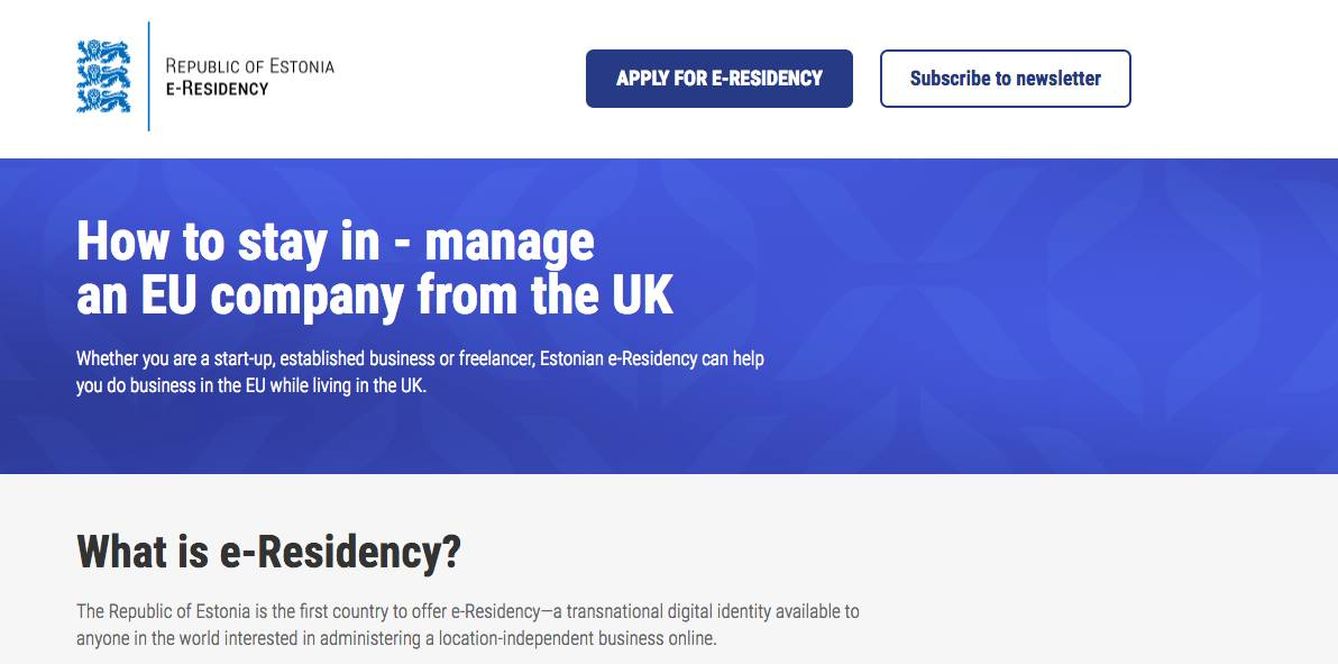 El negocio del Brexit: página web de Estonia para explicar cómo operar una empresa allí desde Reino Unido.