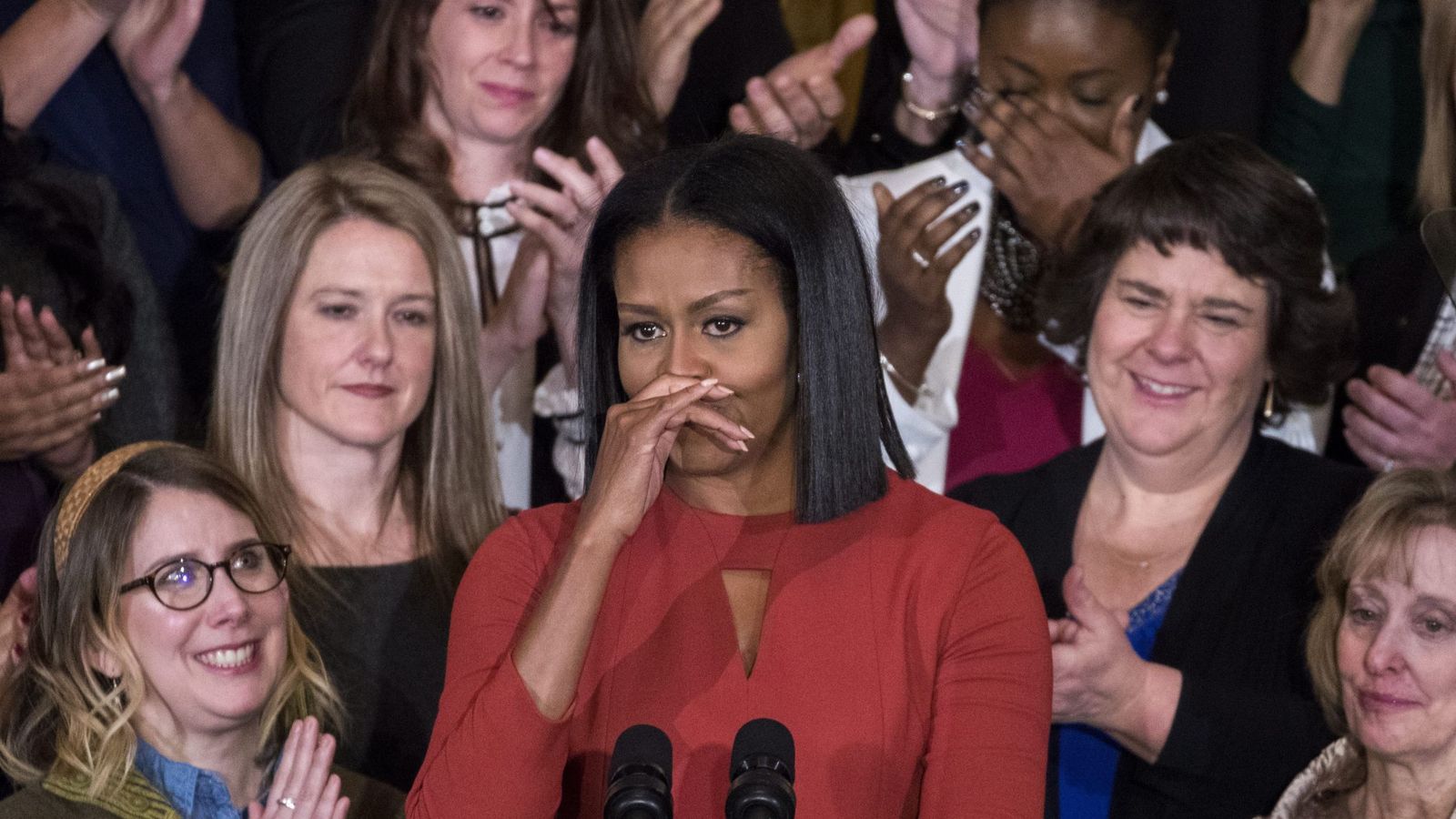 Foto: La primera dama estadounidense, Michelle Obama, durante su último discurso en el cargo. (EFE)
