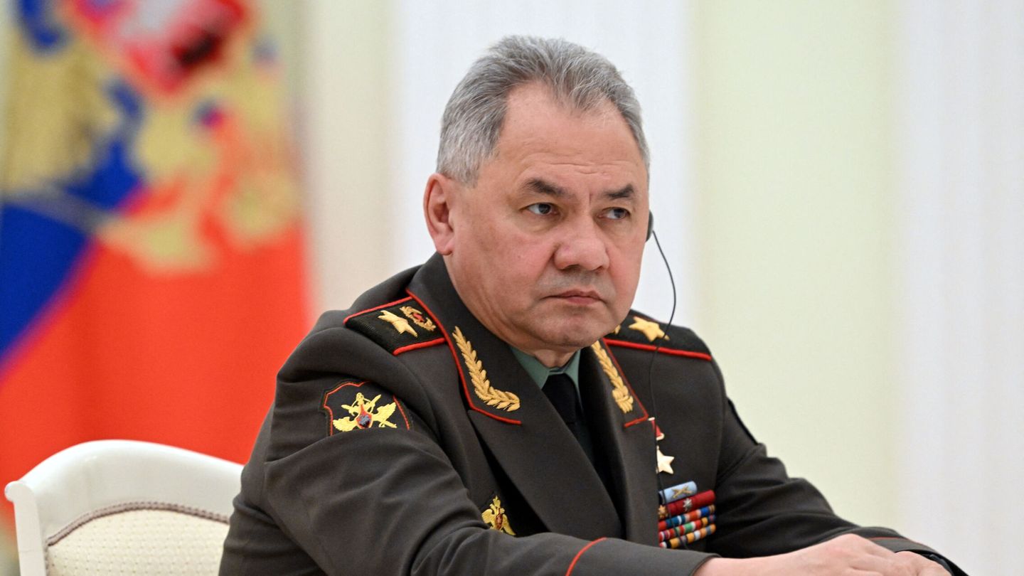 Russian Defence Minister Sergei Shoigu attends a meeting with Russian President Vladimir Putin and Chinese Defence Minister Li Shangfu in Moscow, Russia, April 16, 2023. Sputnik Pavel Bednyakov Pool via REUTERS ATTENTION EDITORS - THIS IMAGE WAS PROVIDED BY A THIRD PARTY.