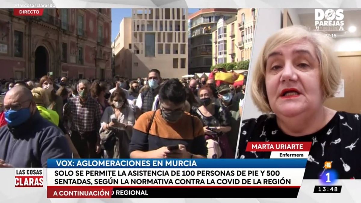 Una enfermera estalla en TVE por el acto de Vox en Murcia: "Deleznable"