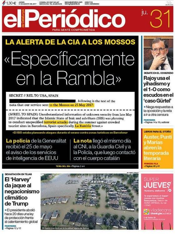 Foto: Portada de 'El Periódico' del jueves 31 de agosto.