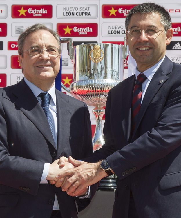 Foto: Bartomeu y Florentino Pérez antes de la final de Mestalla de hace un año.