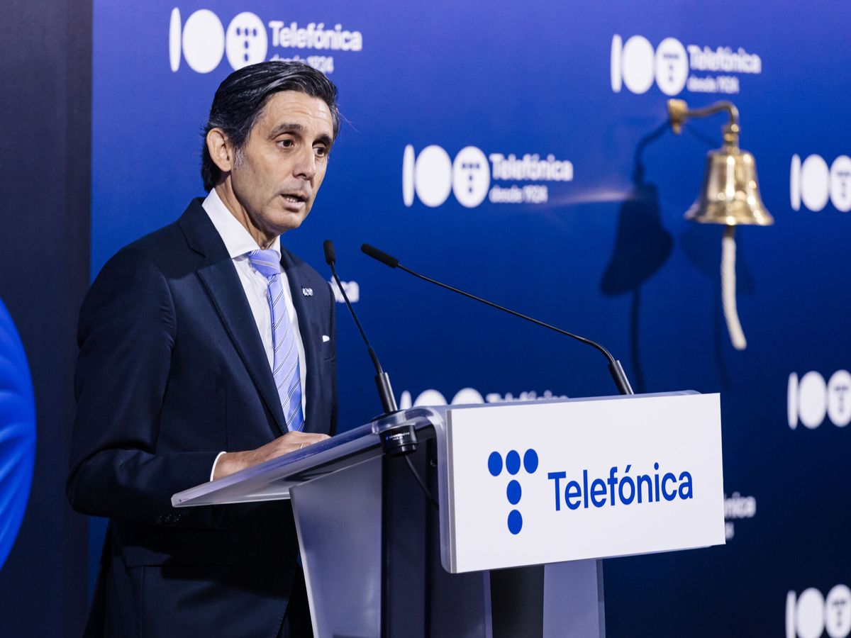 Foto: El presidente de Telefónica, José María Álvarez-Pallete, durante el toque de campaña para conmemorar los 100 años de Telefónica. (EP/Carlos Luján)