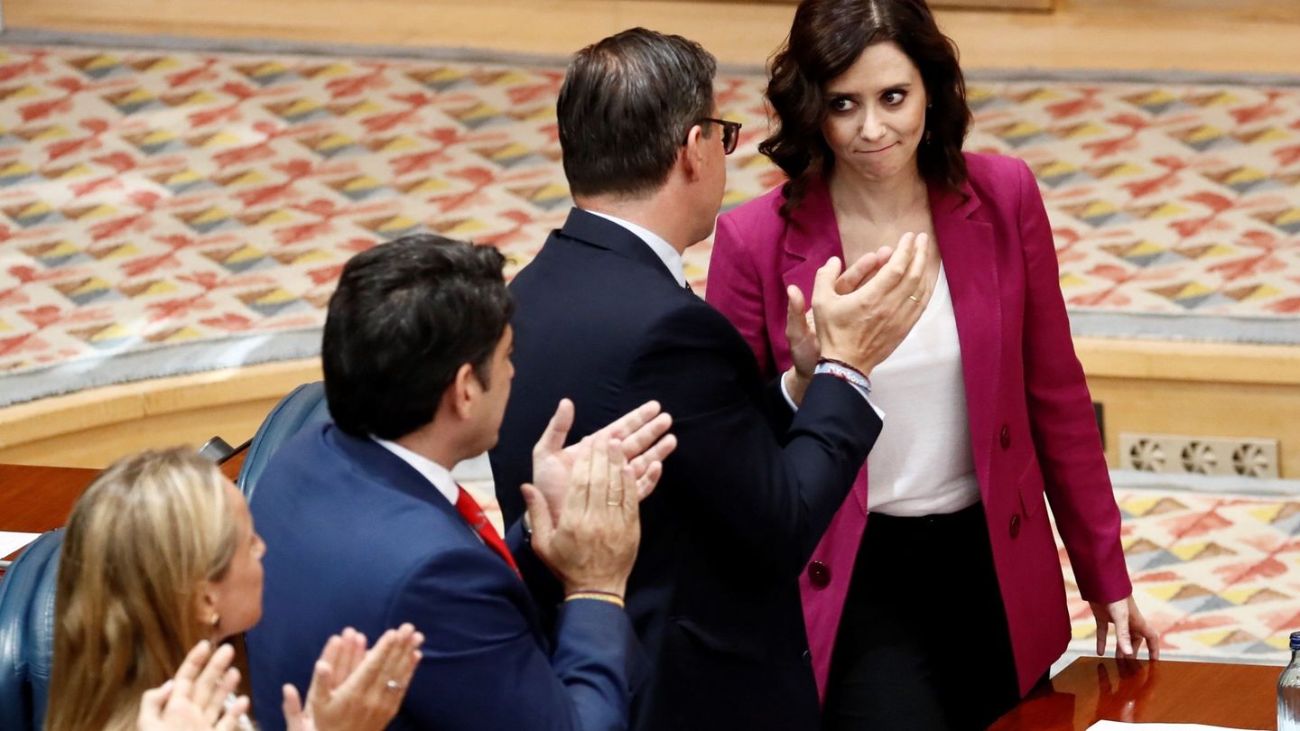 La candidata del PP a la Presidencia de la Comunidad de Madrid, Isabel Díaz Ayuso, tras su intervención durante el Pleno de investidura sin candidato. (EFE)