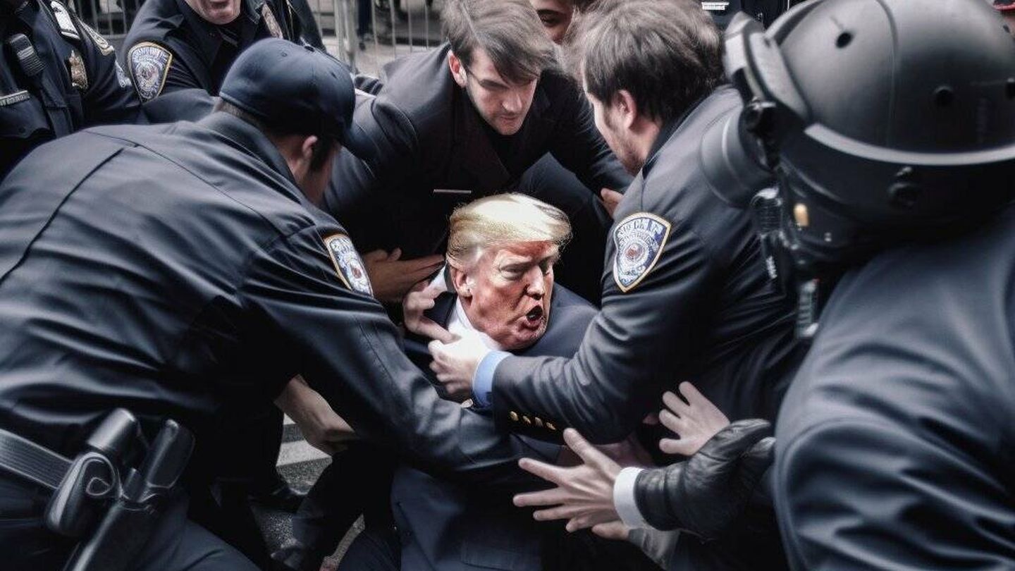 Imagen ficticia del arresto de Donald Trump generada por IA. 