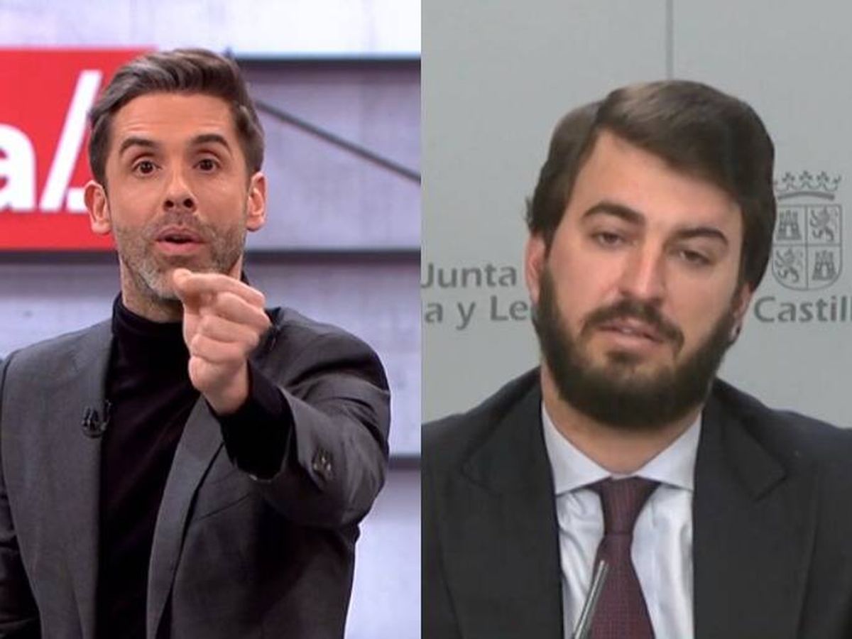 Foto: El presentador José Yélamo y el político Juan García-Gallardo. (Atresmedia)