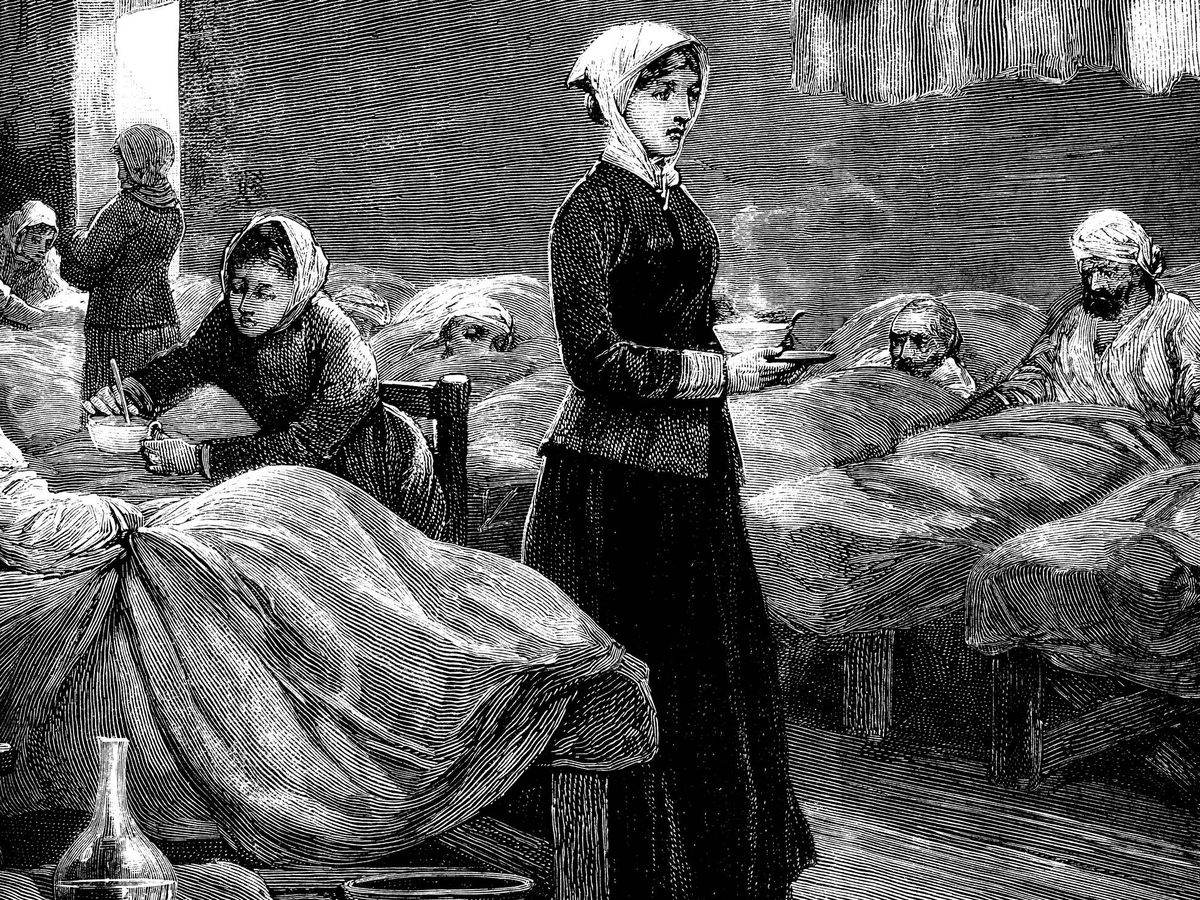 Foto: Enfermeras y pacientes en un hospital militar del siglo XIX (Fuente: iStock)