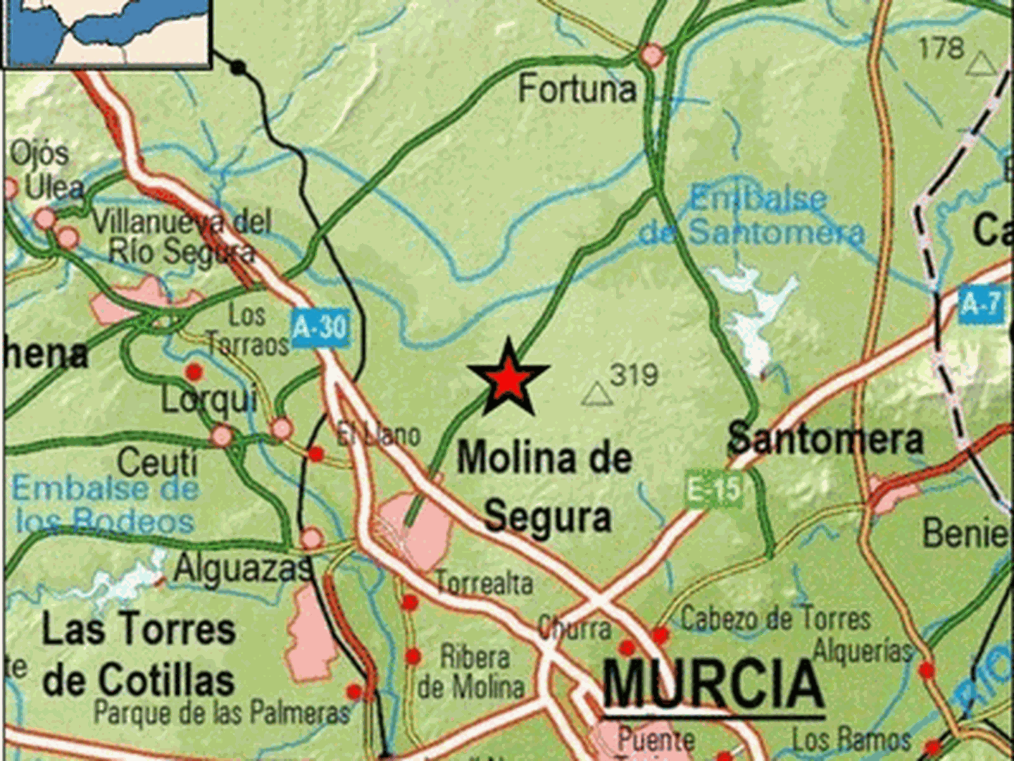Epicentro del terremoto en las proximidades de Molina de Segura. (IGN)