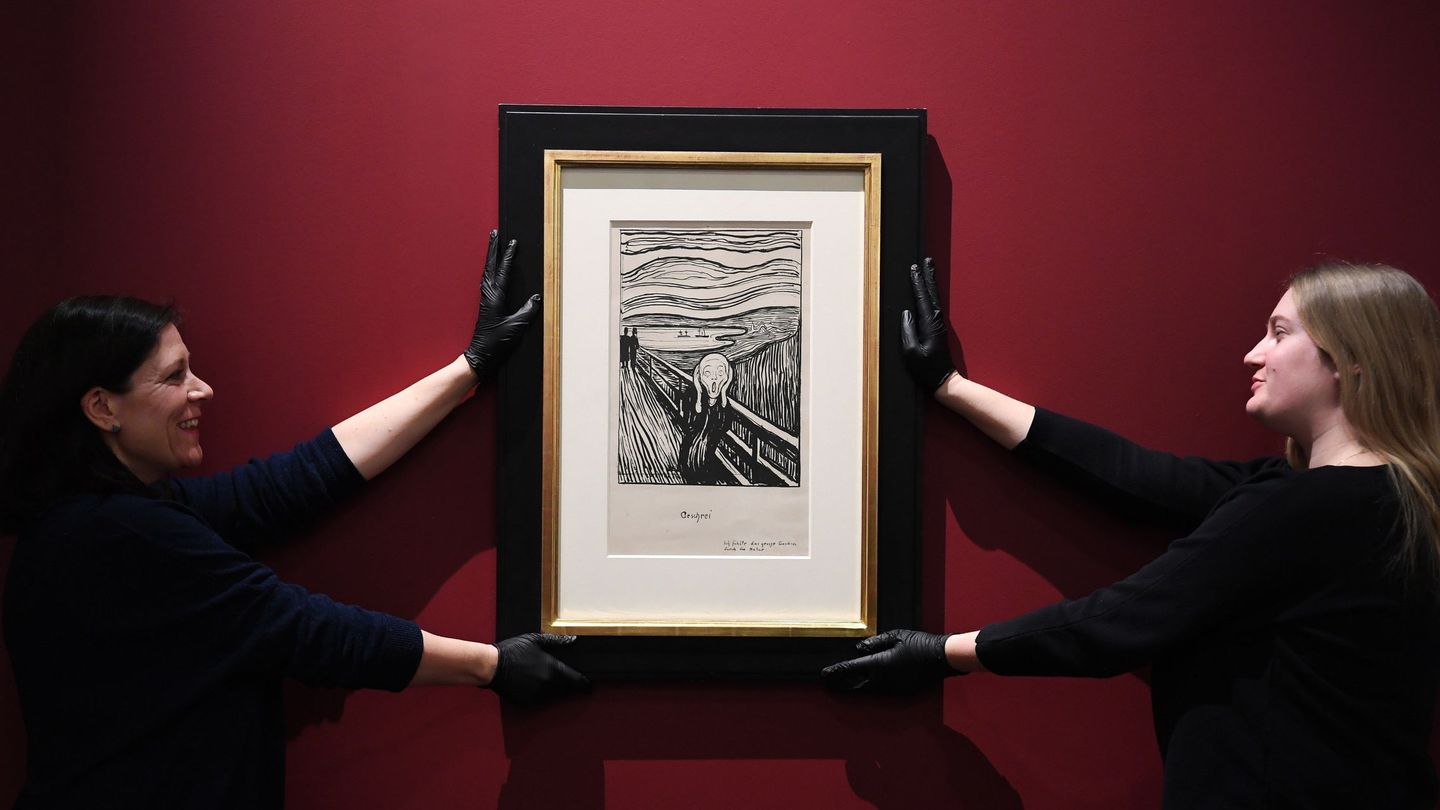La litografía de 'El grito' de Munch, con la inscripción escrita abajo a la derecha. (EFE)