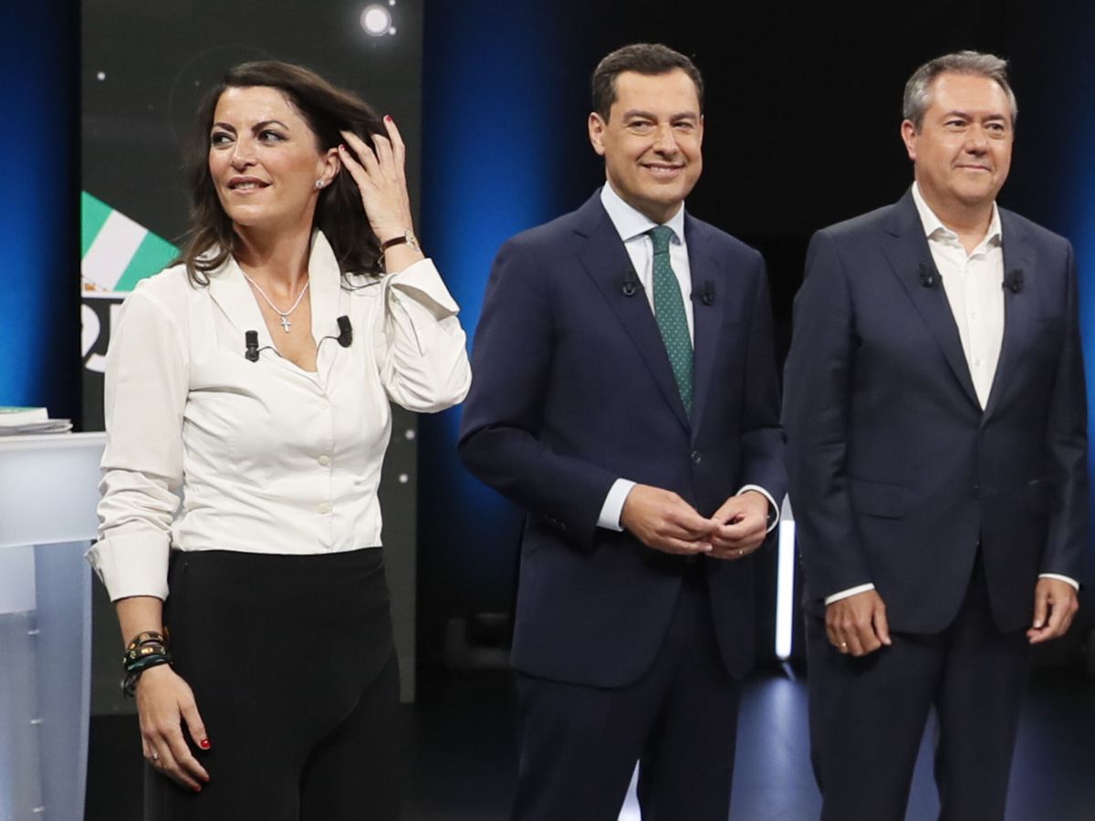 Foto: Olona, Moreno y Espadas, antes del primer debate. (EFE/José Manuel Vidal)