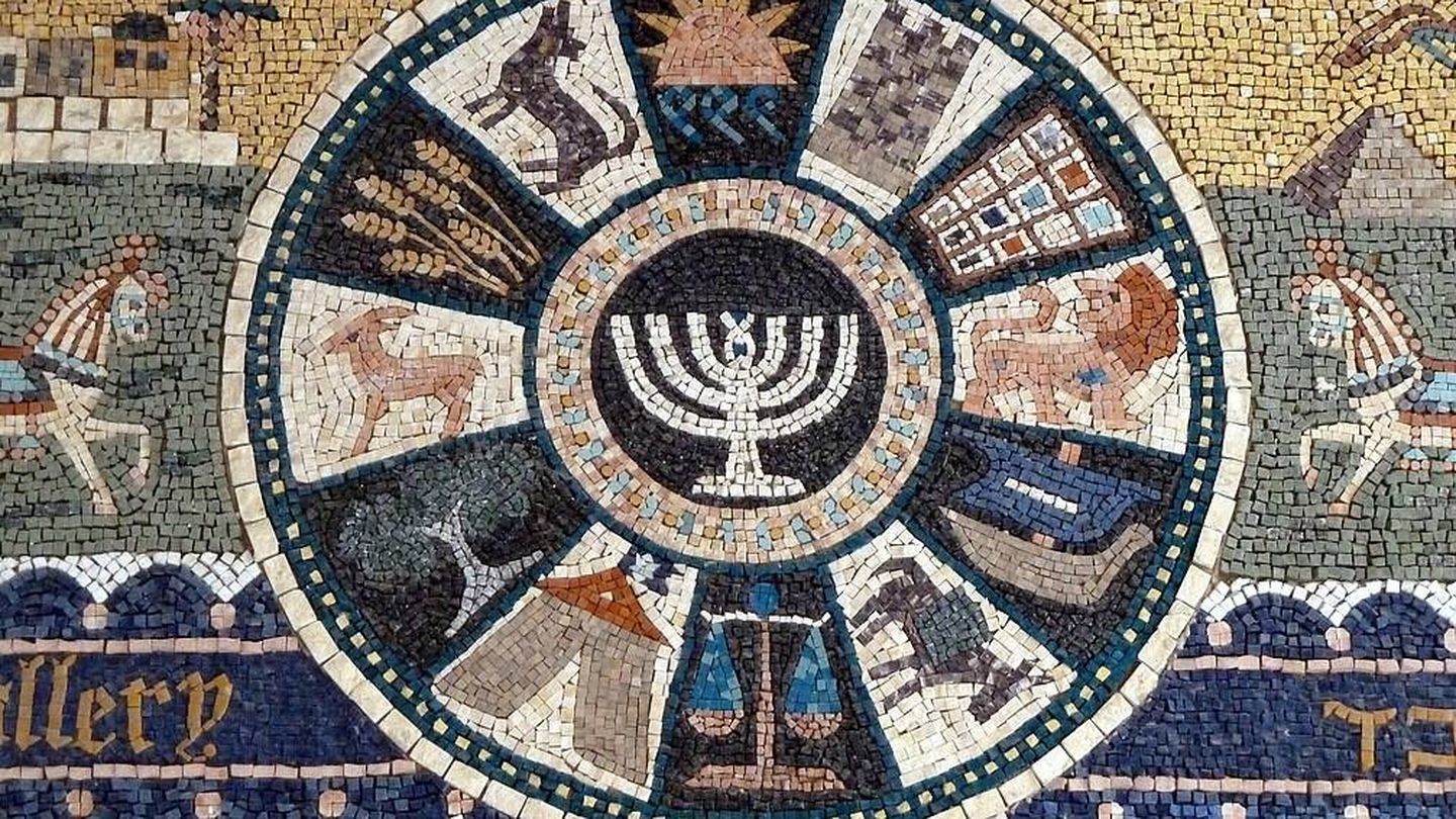 Mosaico representando las doce tribus de Israel, en Jerusalén.
