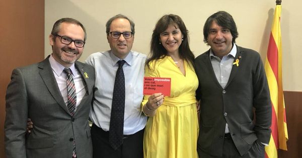 Foto: Torra, junto a Borràs, Costa y el también diputado Francesc de Dalmases.